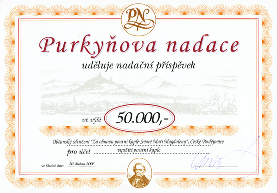 PurkyĹova nadace :: 50 000 KÄŤ